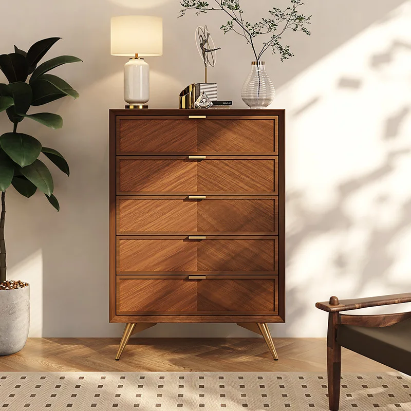 Medieval style chest of drawers, living room integrated against the wall,  bedroom, fish bone pattern solid wood cabinet