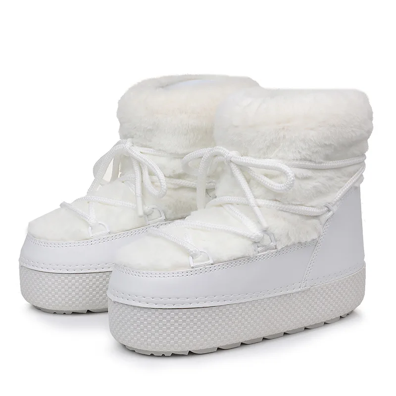 New Winter Snow Boots Woman's Furry Short-tube Heightening Thick-soled Warm Short Boots with Removable Lining Socks and Overboot