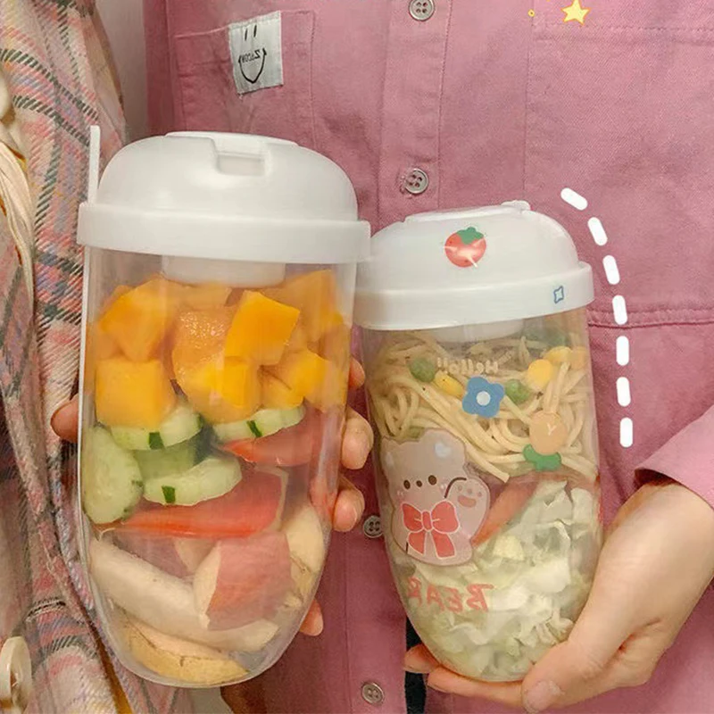 Portable Salad Cup With Fork Fresh Salad Container Bottle Vegetable Fruit Breakfast Lunch Carry To Go For Work Travel Picnic