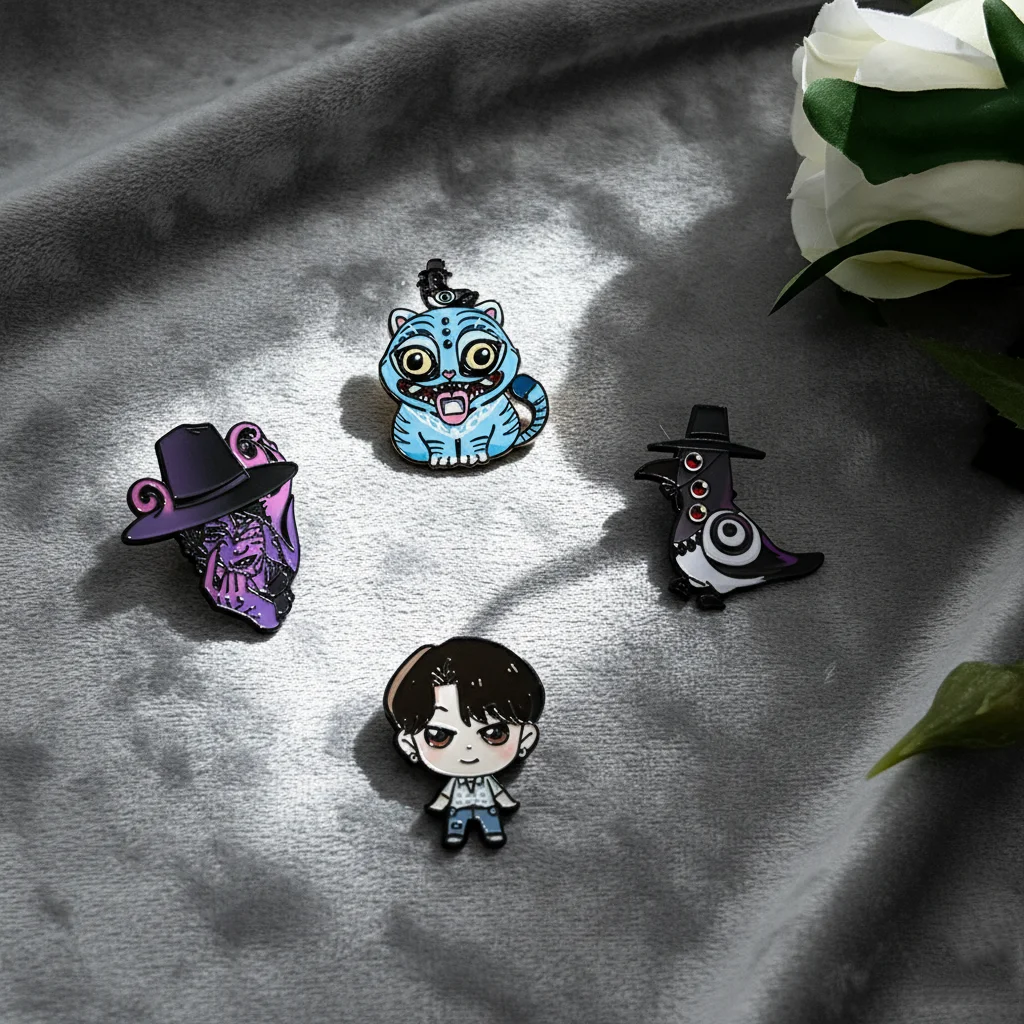 4 pçs K-POP demônio caçadores broche conjunto jinu derpy tigre magpie esmalte duro moda pinos acessório para mochila jóias presentes