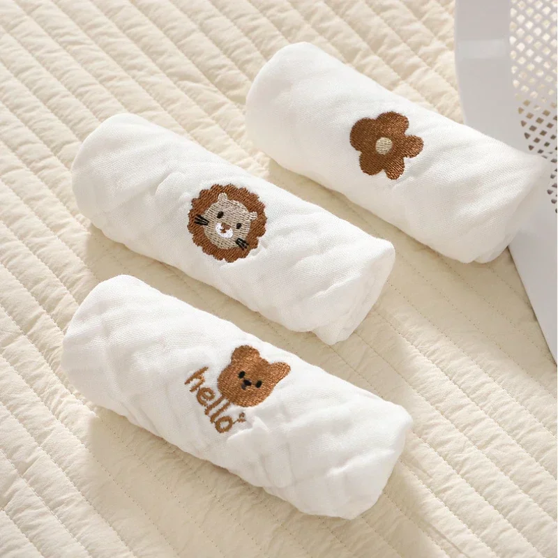 Baby Saliva Towels Toddler Soft Washcloth Burp Cloth 6 Layer Cotton Embroidery Hand Face Wipes Newborn Bib Kids Handkerchief