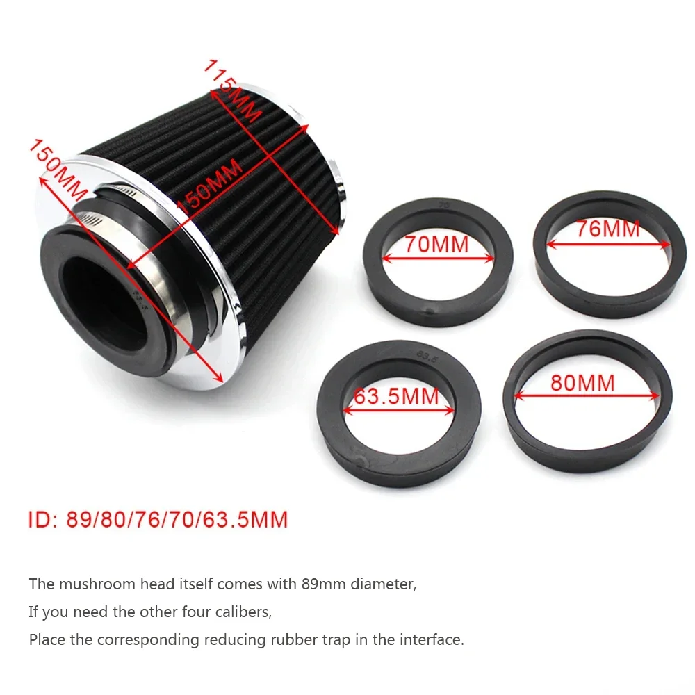 5in1 63/70/76/80/90 mm Car Air Filter Universal High Flow Modified Car Racing Sport Air Filter Breather Cone Intake Air Filters