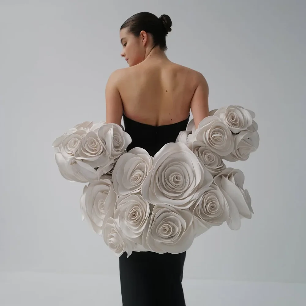 Roter Teppich-Umhang, volumetrisches Blumen-Hochzeitsumhang, 3D-Rosenblumen, Brautverpackungen, Couture, abnehmbarer Umhang, Schal, Uhr, Fotoshooting, individuell
