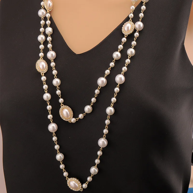 

Exquisite Size Pearl String Rhinestone Necklace Necklace For Women Unisex Elliptical Pearl Zircon Necklace Banquet Jewelry Gifts