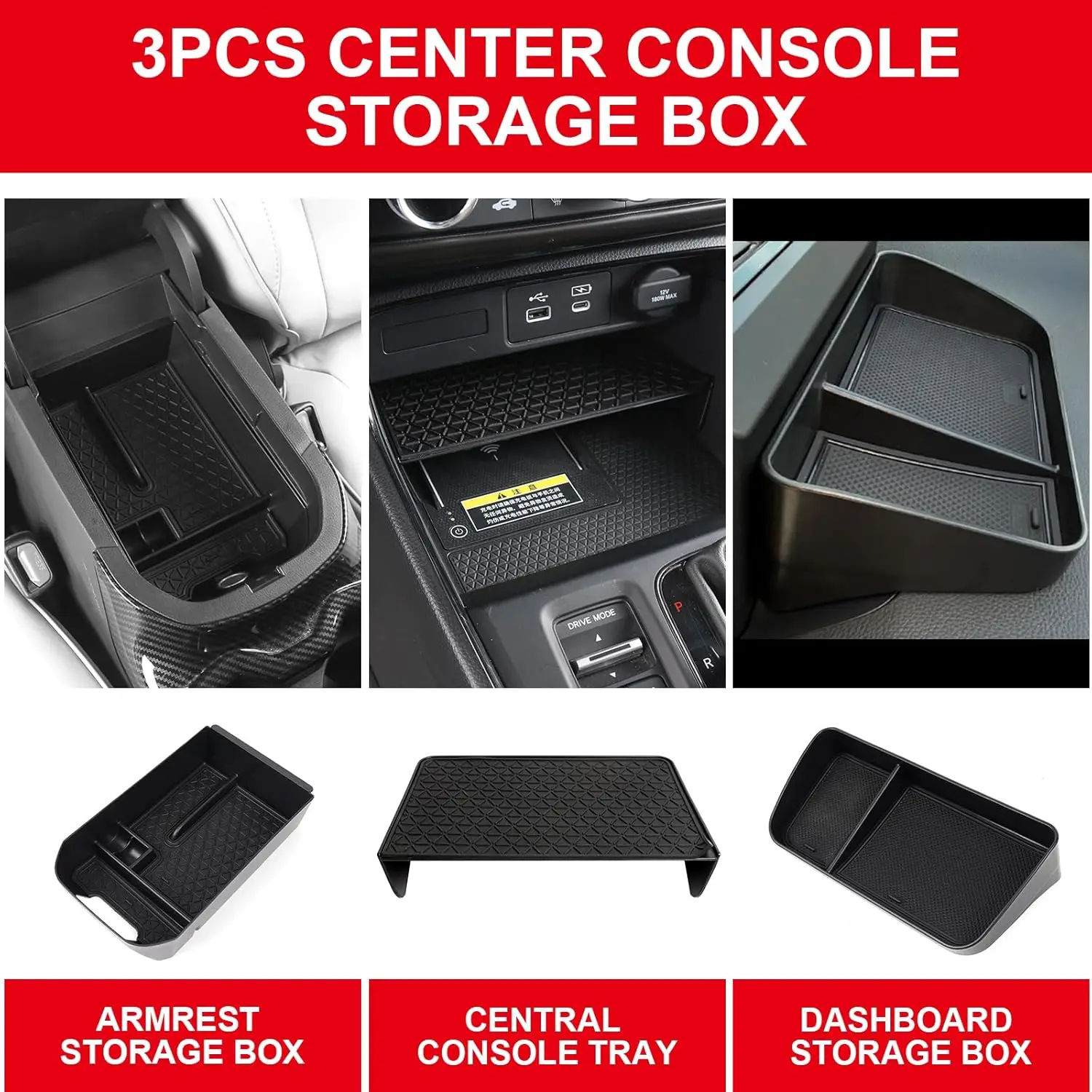 

3Pcs Center Console Tray Organizer for Toyota 2019-2025 RAV4 Hybrid, Prime (PHEV) Accessories Center Console Tray Dashboard Tray