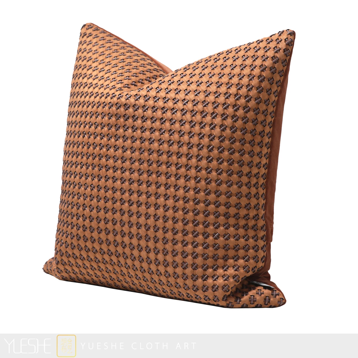 Imagem -02 - Modelo Original Design Sofá do Quarto Jogar Travesseiro Macio Decoração Designer Modern Orange Leather Woven Square Pillow