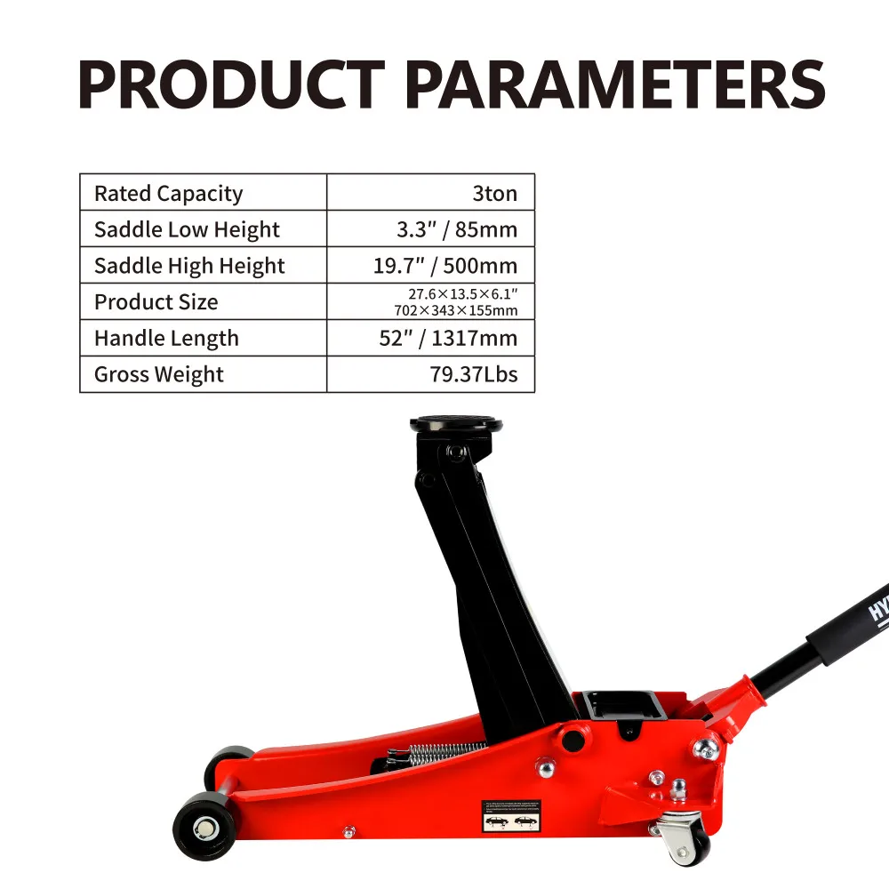 3t Low Profile Jack, Red and Black, Ultra Low Floor Jack with Dual Pistons Quick Lift Pump, Car Jack Hydraulic AutoLifts