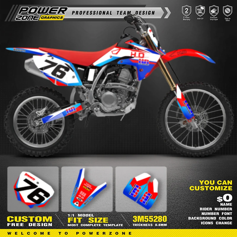 

PowerZone Custom Graphics Backgrounds Decals Stickers Kits For HONDA CRF150R 2020-2007 CRF150cc Motocycle Name Number 004