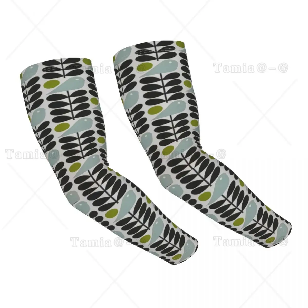 Custom Orla Kiely Scandinavian Multi-Stemmed Birds Flower Arm Sleeves UV Sun Protection Tattoo Cover Up Sports Compression