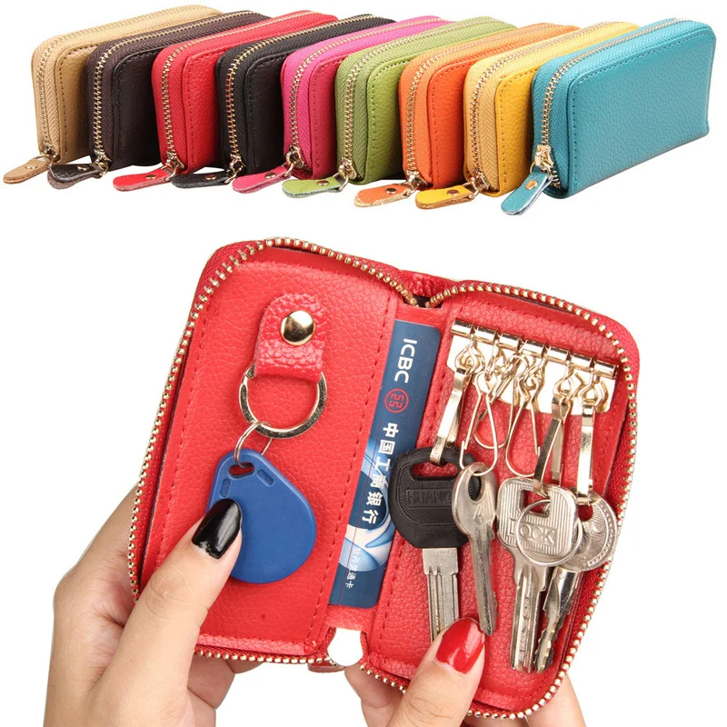 Mini Rits Sleutel Tas Sleutelhanger Mannen Vrouwen Key Houder Organizer Pouch Koe Split Lederen Autosleutel Tas Portemonnee Huishoudster Sleutel case