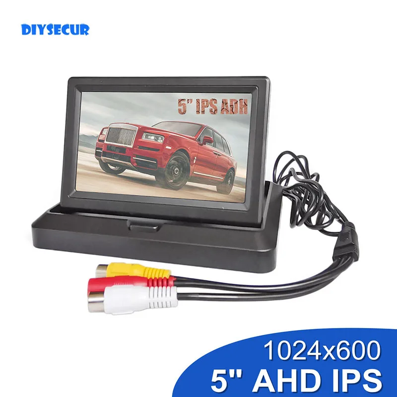 

DIYSECUR 5-дюймовый AHD IPS 1024x600 складной автомобильный монитор заднего вида, резервный монитор для камеры AHD, автомобильная камера CVBS