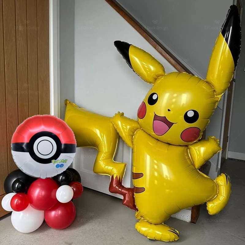 1set Cartoon Pokemon Pikachu Theme Foil Balloons Set Red Black Latex Balloon Kids Birthday Baby Shower Party Decora Supplies