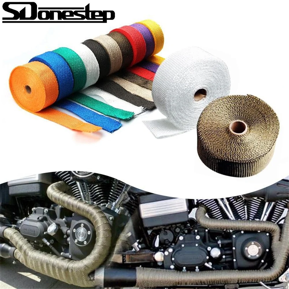 5M Roll Fiberglass Heat Shield Motorcycle Exhaust Thermal Tape Header Pipe Wrap Protection W/Stainless Ties 6 Color Width 2.5cm