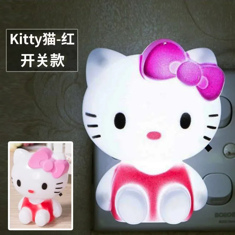 Sanurgente-Veilleuse à douille Hello Kitty, lumière douce Anime mignonne, lumières LED de chevet, décoration de chambre, jouet pour enfants, cadeau d'anniversaire