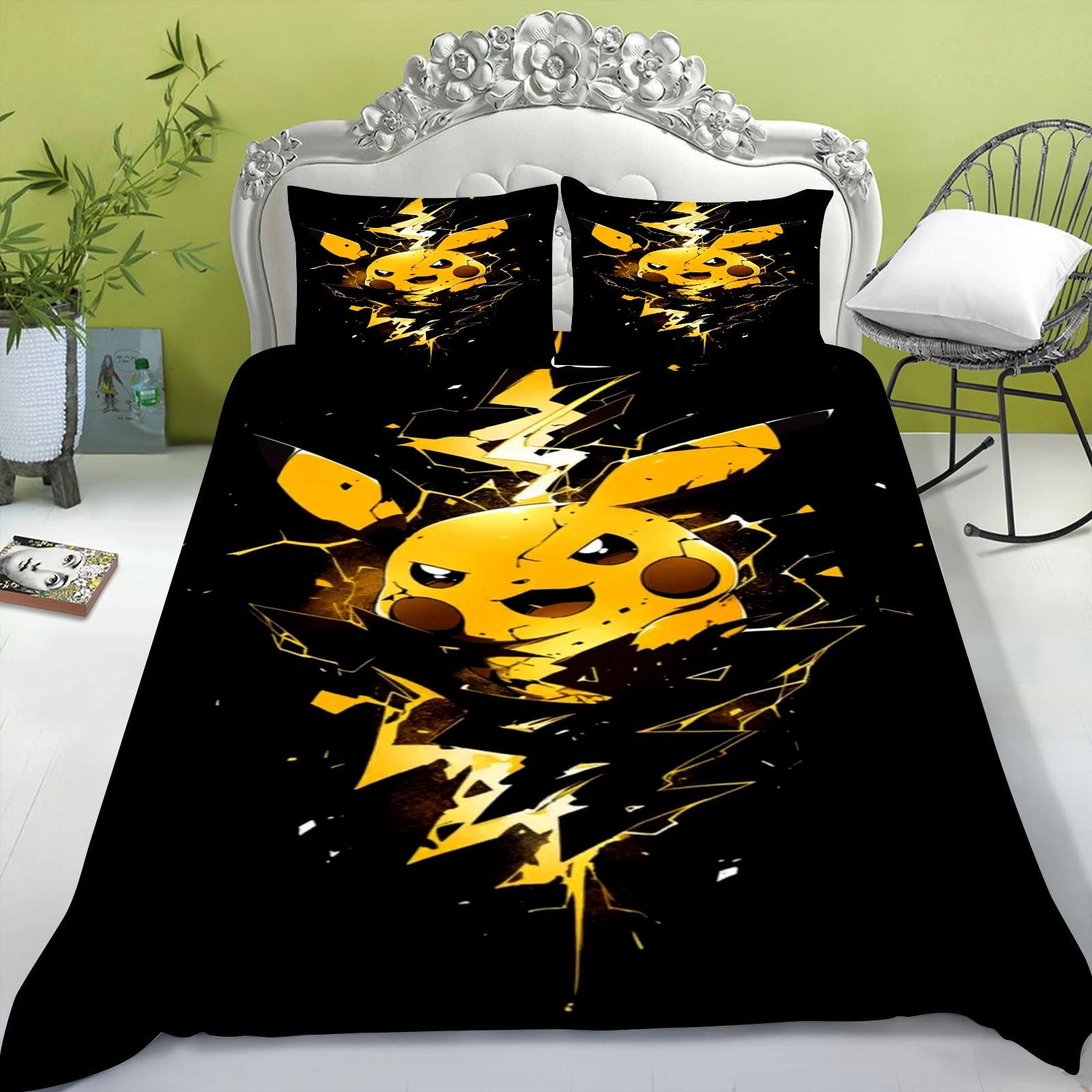 

Electric Mouse Cartoon Pikachu Duvet Cover Home Blue Printed Pillowcase Set Adult Bedroom Children Comforter Bedding