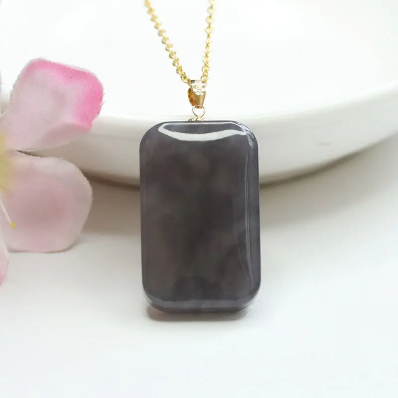 Juantu S925 Silver Pendant with Natural Hetian Jade in Smoky Purple, Model S1091413