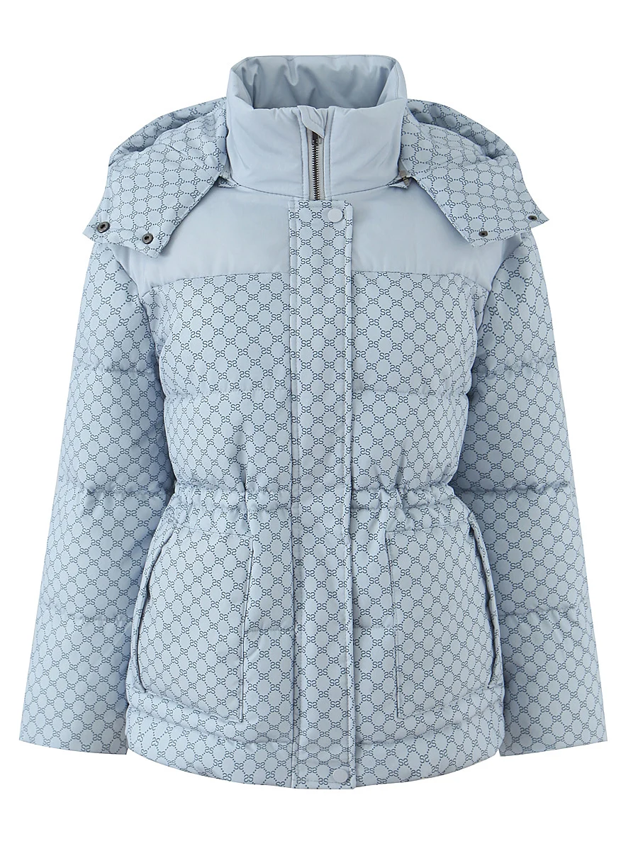 

Retro Printed Hooded Cotton Jaet Women's Winter New Waist Slimming Zipper Cotton Coat Outerwear Long Sve Straight Cut