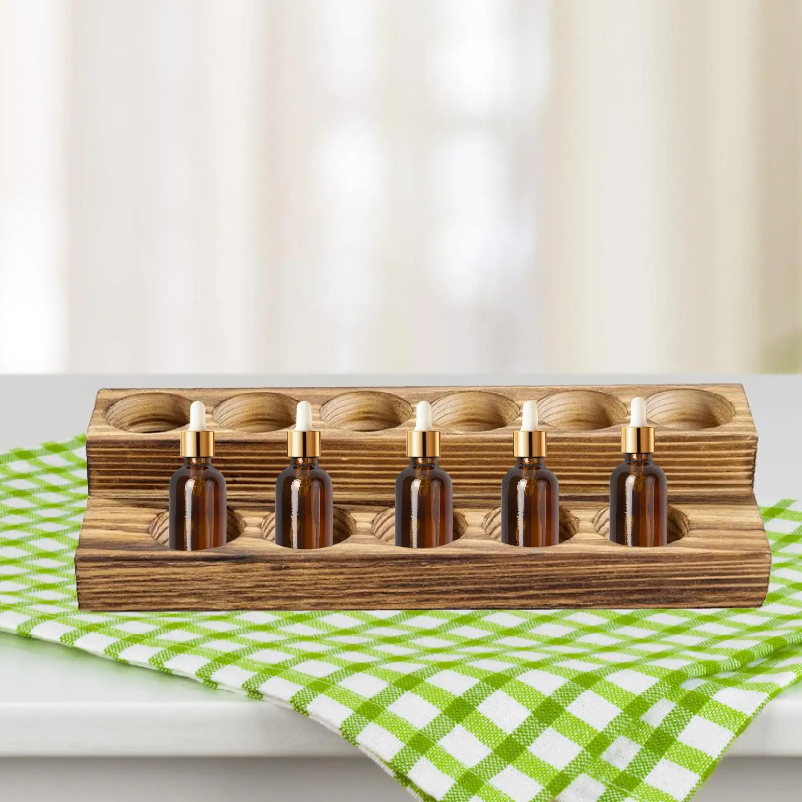 

Wooden Essential Oil Bottle Storage Stand Holder Organizer Tray for 15ml Bottle Makeup Cosmetic Presentation Travel Dresser