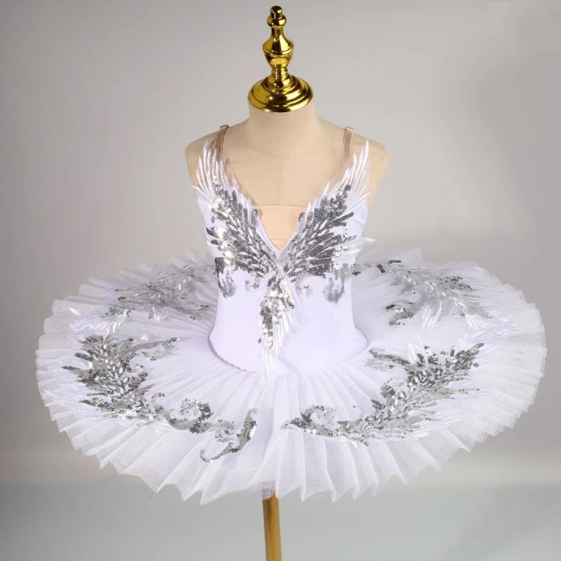 Traje de Danza THEEPER para Niñas, Vestido Tutú con Lentejuelas Plateadas de Lago de los Cisnes Blancos, Vestidos de Danza para Niñas, Ropa de Ballet Infantil