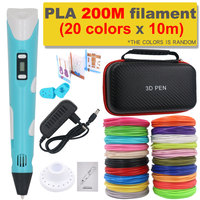 3D Pen 3D Printing Pen DIY Drawing Pen 200M PLA Filament Kids Birthday Kids Christmas Gift with Power Adapter Travel Storage Box