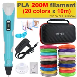 3d Pen 3d Print Pen Diy Tekenpen 200M Pla Filament Kids Birthday Kids Kerstcadeau Met Power Adapter Reis Opbergdoos