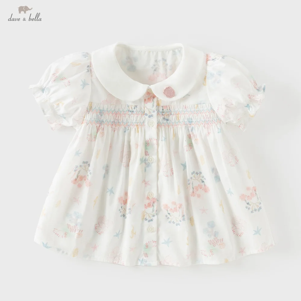 デイブベラガールズシャツ夏ベビークールブラウスかわいいプリントトップス子供服エレガント半袖カジュアルファッション-db2262392