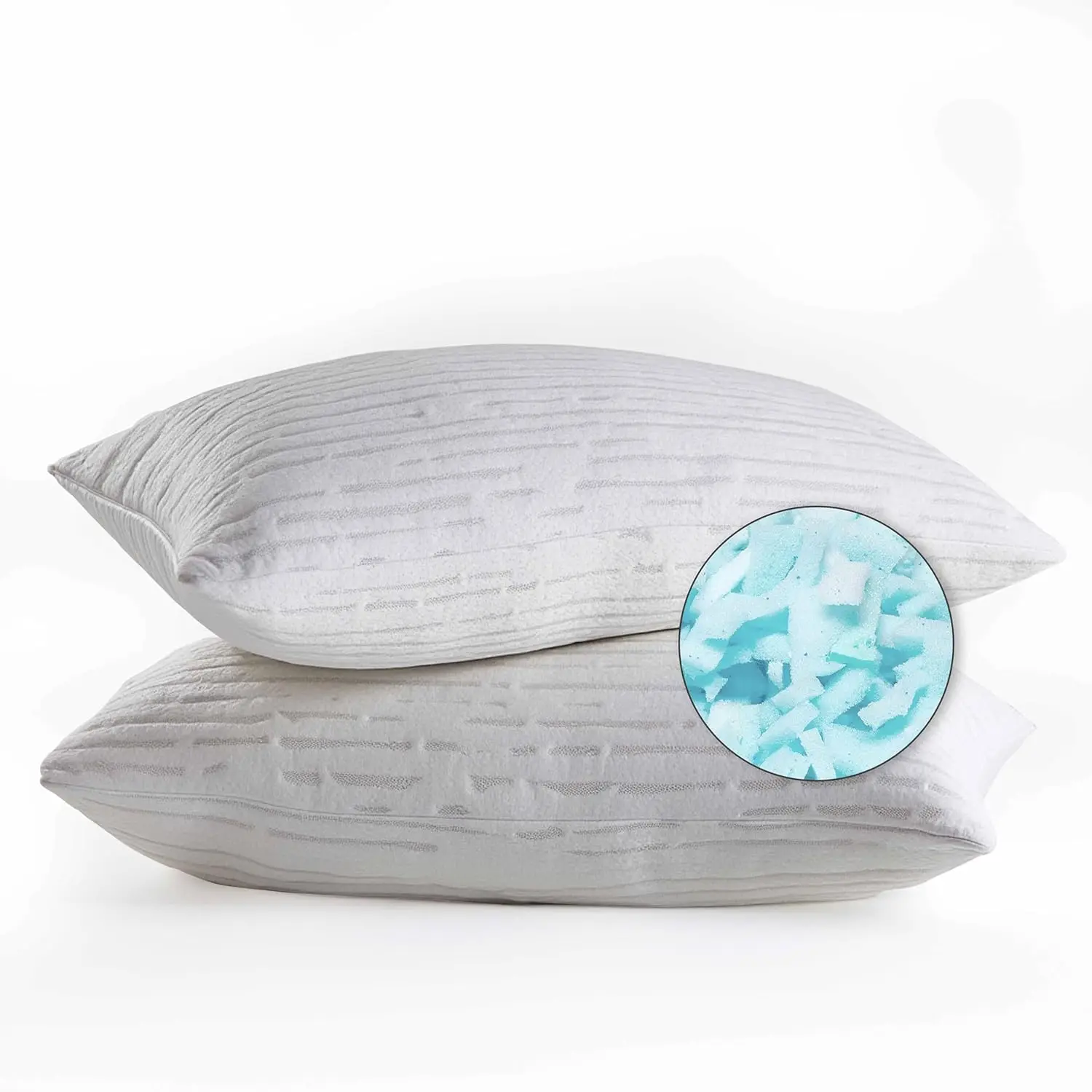 

King Size Adjustable Memory Foam Pillows 2 Pack, Shredded Foam for All Sleep Positions, Washable Bamboo Cover