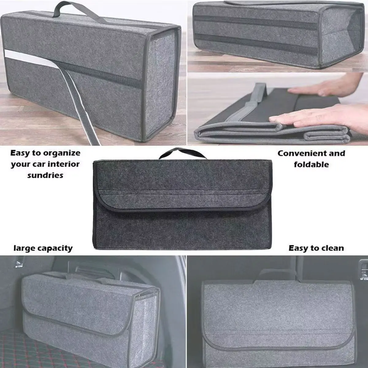 Car Trunk Organizer Stowing Tidying Container Bags Portable Foldable Vehicle Trunk Felt Storage Box Auto Interior Accessories