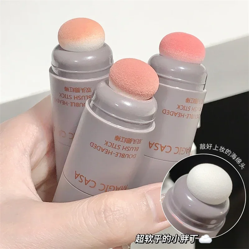 Impermeável Double-Ended Blush Stick, contorno facial de brilho, blush de sombra, tonalidade de bochecha duradoura, cosméticos de maquiagem coreana