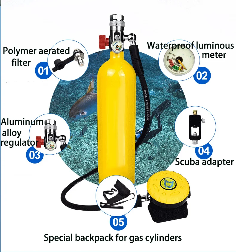 Oxygen Cylinder Dive scuba Portable 1L Lung tank Swim Mask with tank