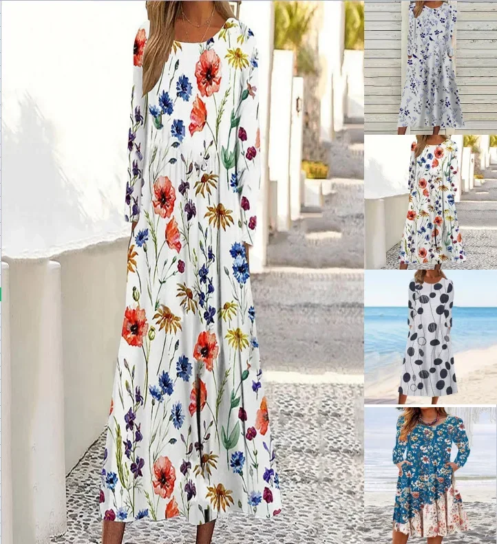 

Womens Boho Floral Print Loose Casual Summer Short Sleeve Long Maxi Dress with Pockets 2025 New