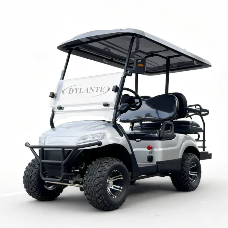 صنعت الصين 4 مقاعد CE 48 فولت 60 فولت 72 فولت عربة جولف كهربائية تعمل بالبطارية مع رف حقيبة الجولف #6