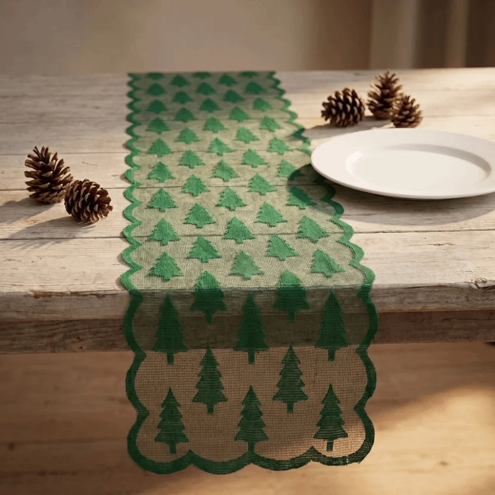 Maple Leaf Christmas Tree Table Runner Flower Long Christmas Table Flag Decorative Cloth Lace Xmas Tablecloth Restaurant