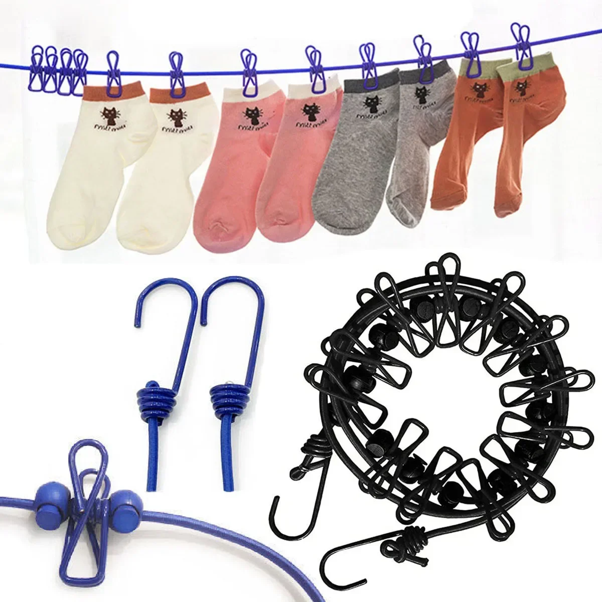 حبل غسيل محمول مع، خط ملابس غسيل مرن قابل للتمدد ومقاوم للرياح للسفر في الفناء الخلفي، فندق العطلة، بال