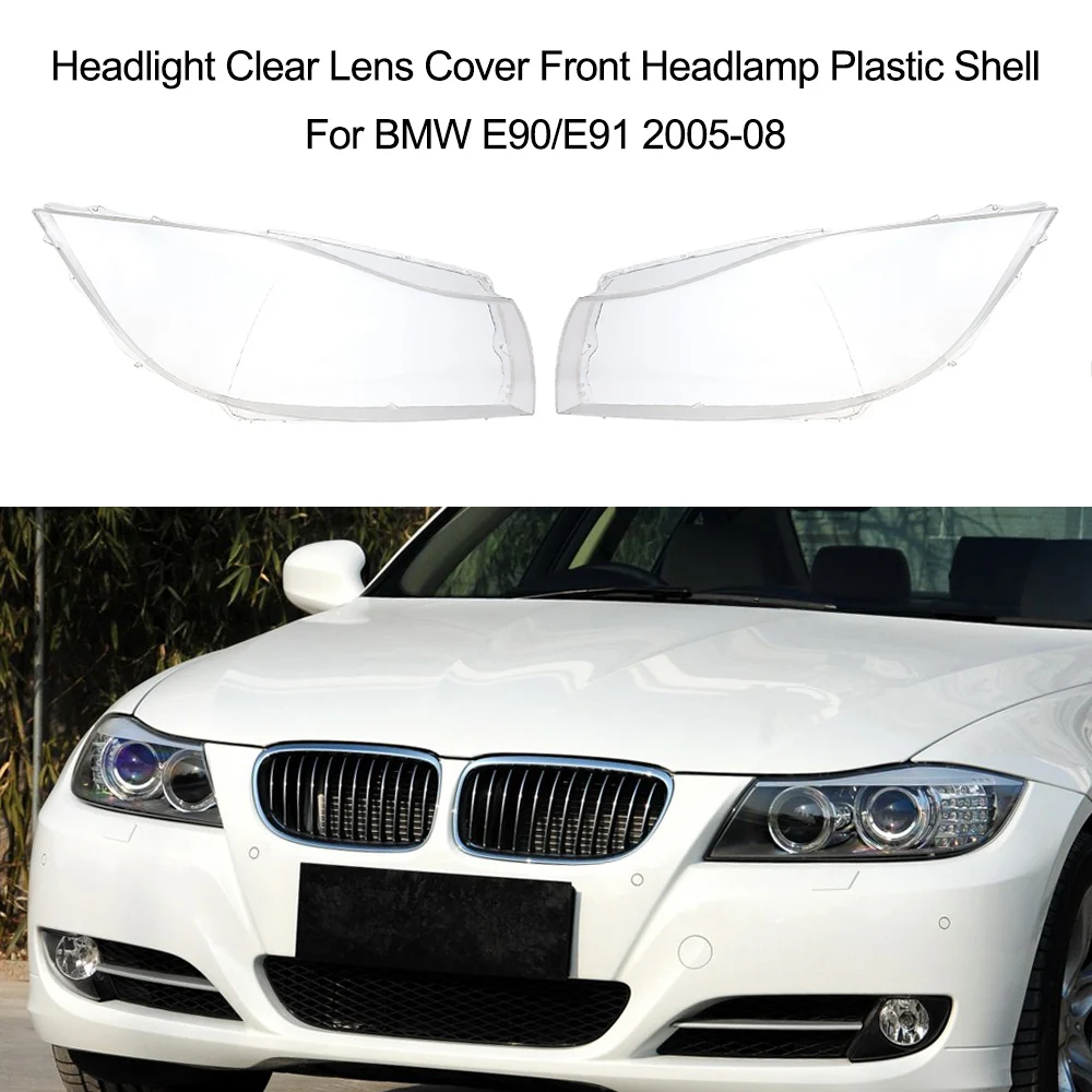 

1 Pair Headlight Clear Lens Cover Front Headlamp Plastic Shell ABS High-Quality Protective UV Coating For BMW E90/E91 2005-08
