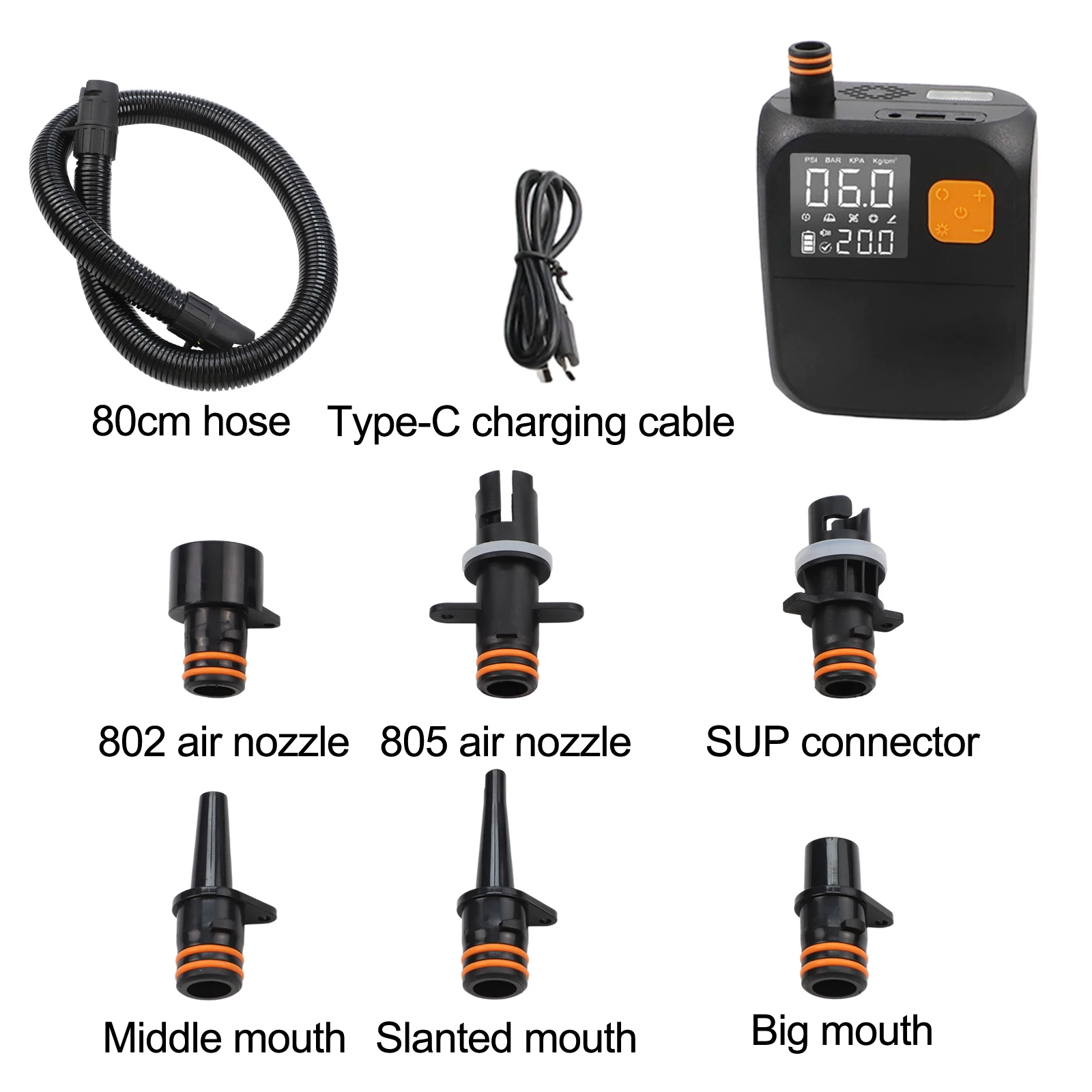 For Rafts For Inflatable Boats Wireless Rechargeable Pump Water Sports Activities 1.4kg pcs Digital Pressure Display