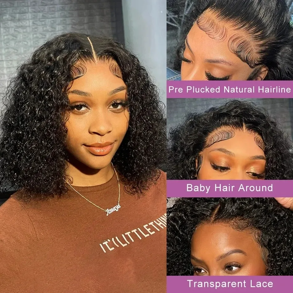 Perruque Bob Lace Front Wig Naturelle Bouclée, Cheveux Humains, 13x6, 13x4, HD, Pre-Plucked, Densité 250, pour Femme Africaine