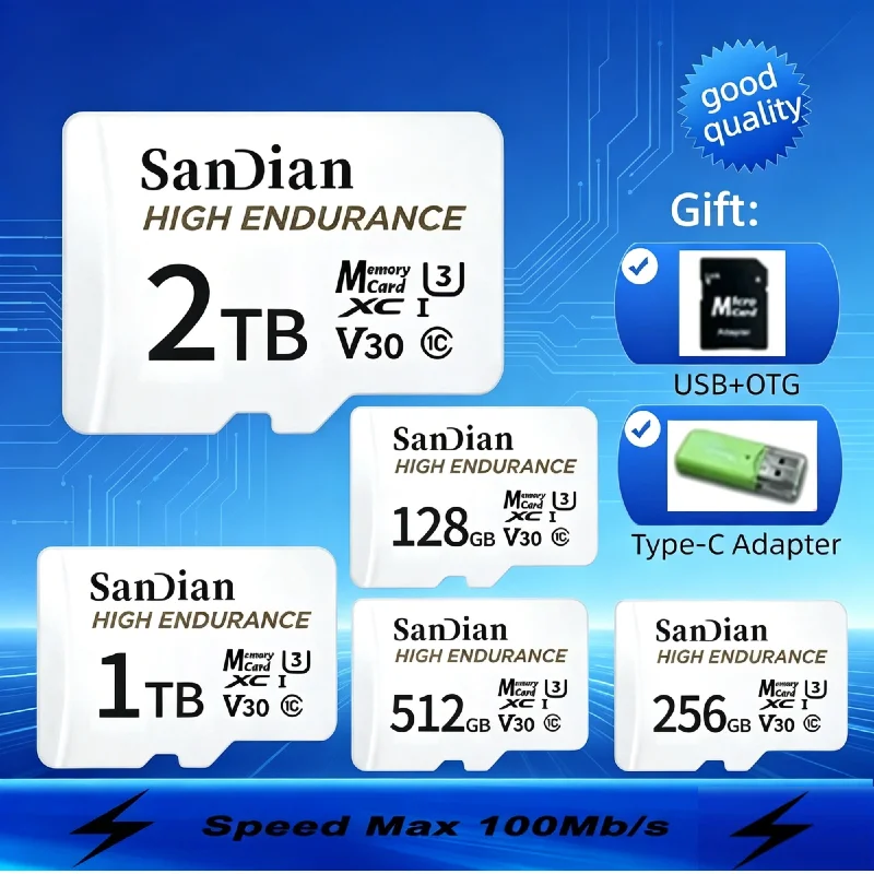 

2026 V30 U3 C10 128GB Micro TF SD Card High Endurance Waterproof Memory Card for Camera Drone Home Monitoring Dash Cam