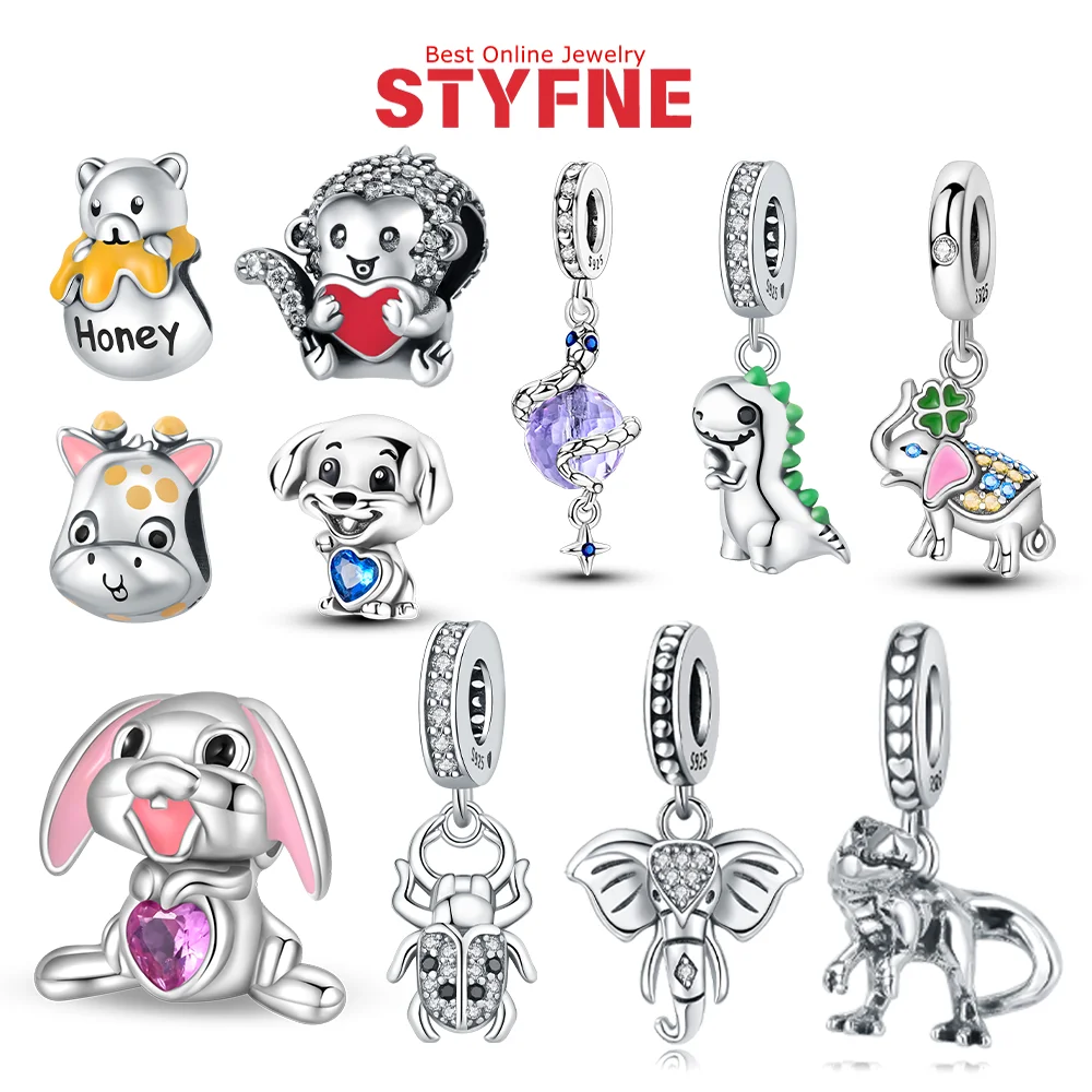 

Подвески-шармы из серебра 925 пробы: Жираф, Синий циркон, Щенок, Слон. Для браслетов DIY. Оригинальные украшения для женщин. Подарок для создания украшений.