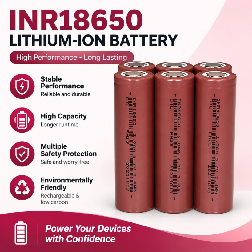 18650 Rechargeable Battery 3.7V 2000mAh High Capacity Lithium-Ion Batteries Long Service Life No Memory Effect
