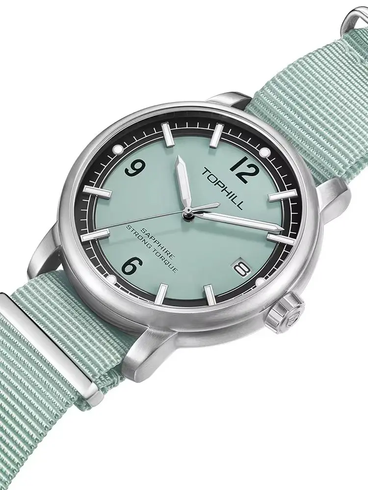 TOPHILL 42mm Retro Simple Style Epson VX62E Men Quartz Watch Sapphire Crystal C3 Luminous 3H Date Window 5Bar TD009G