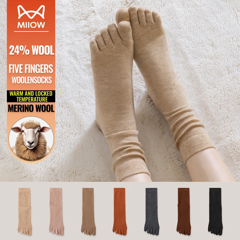 MiiOW Merino Wool Five Finger Sock Women Cold Resistant Cashmere Split Toe Socks Thicken Heated Winter Snow Warm Wool Long Sock