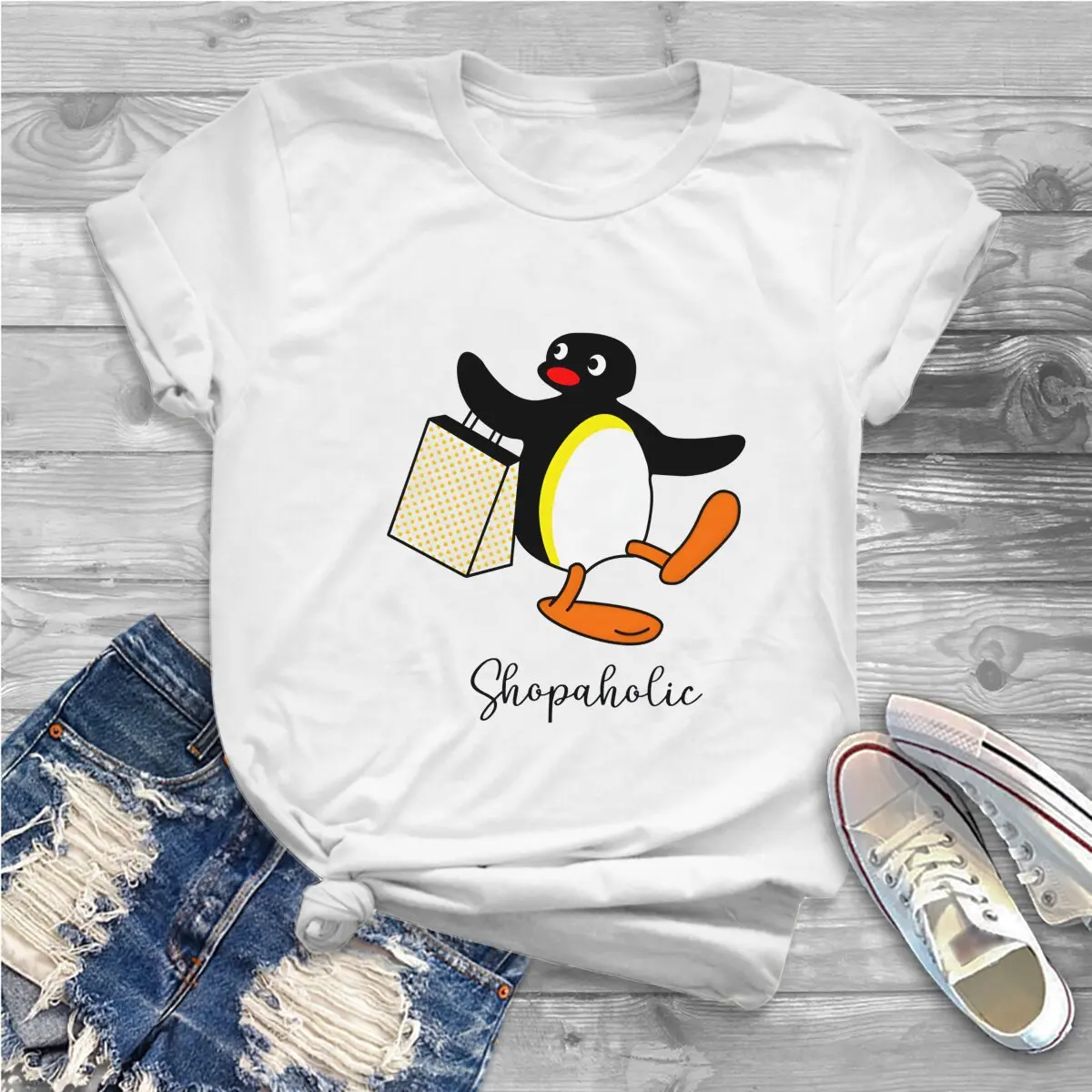 Pingu Polyester TShirt for Women Shopping Soft Summer Tee T Shirt