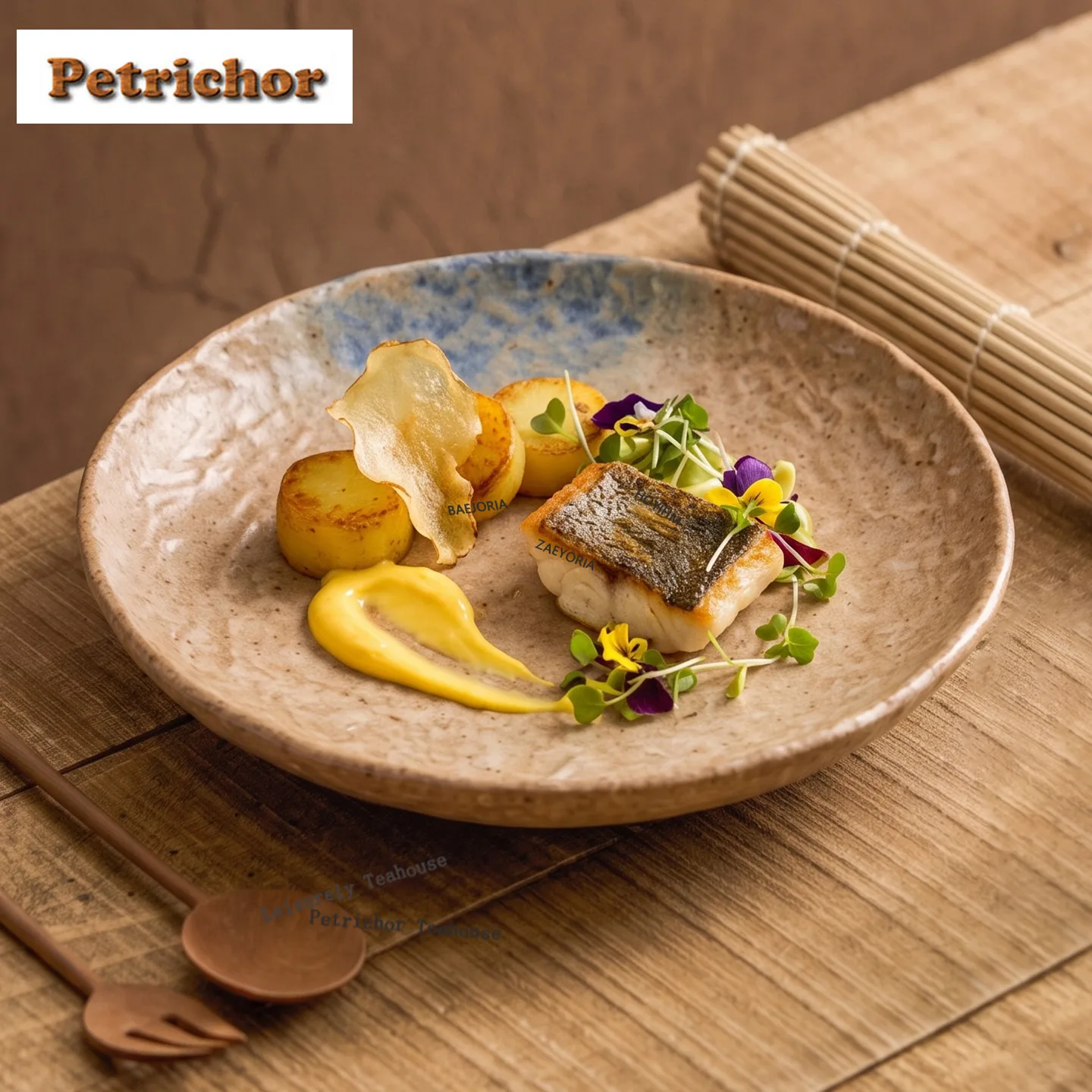 HOYIHM Reactive Glaze Hammered Pattern Serving Plate Rice Plate Sharing Plate Dish Ramen Sushi Tray Japanese Cuisine Tableware