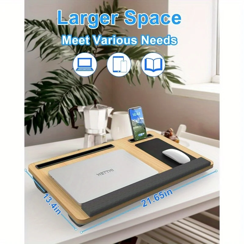 Laptop Table with Mouse Pad, Slots for Tablet and Phone, Portable Handle, Suitable for Outdoor and In-Car Use as a Desk