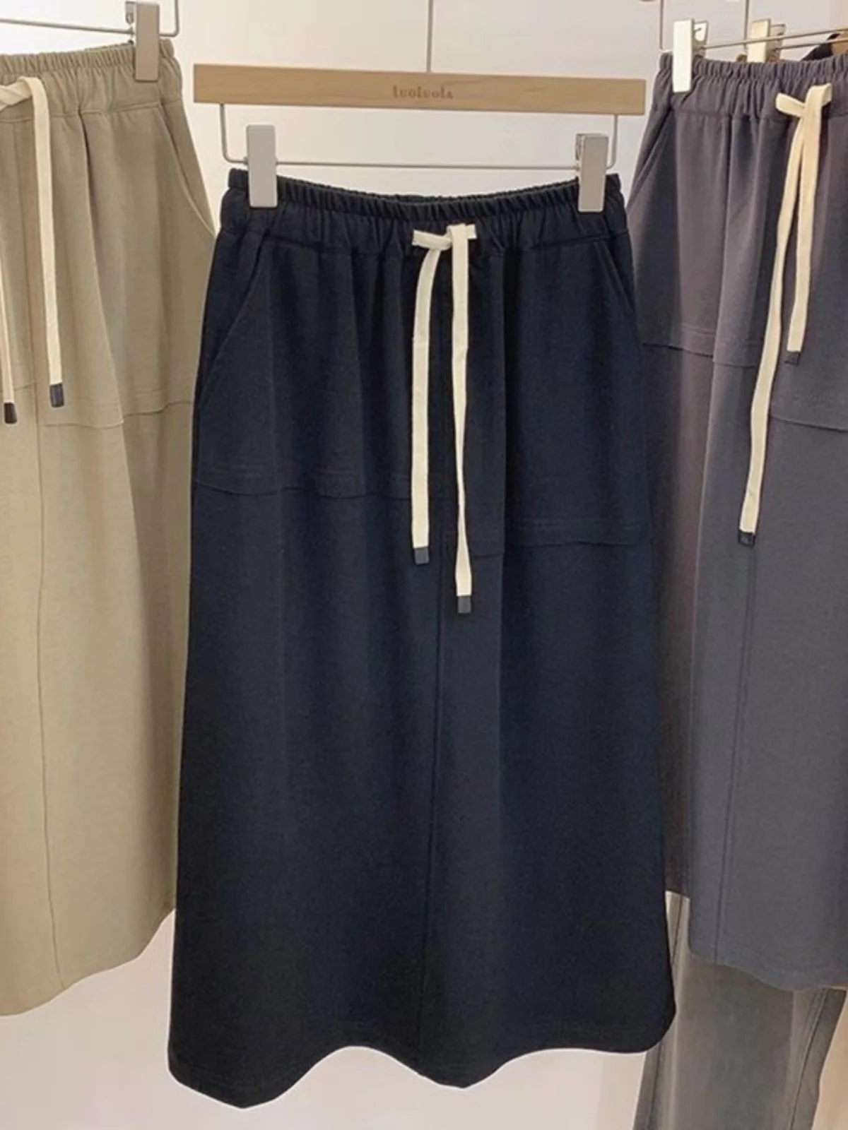 

Юбка А-силуэта средней длины больших размеров для женщин, свободного кроя, скрывающая недостатки фигуры, с лоскутным дизайном, в корейском стиле, с высокой талией, повседневная, модная