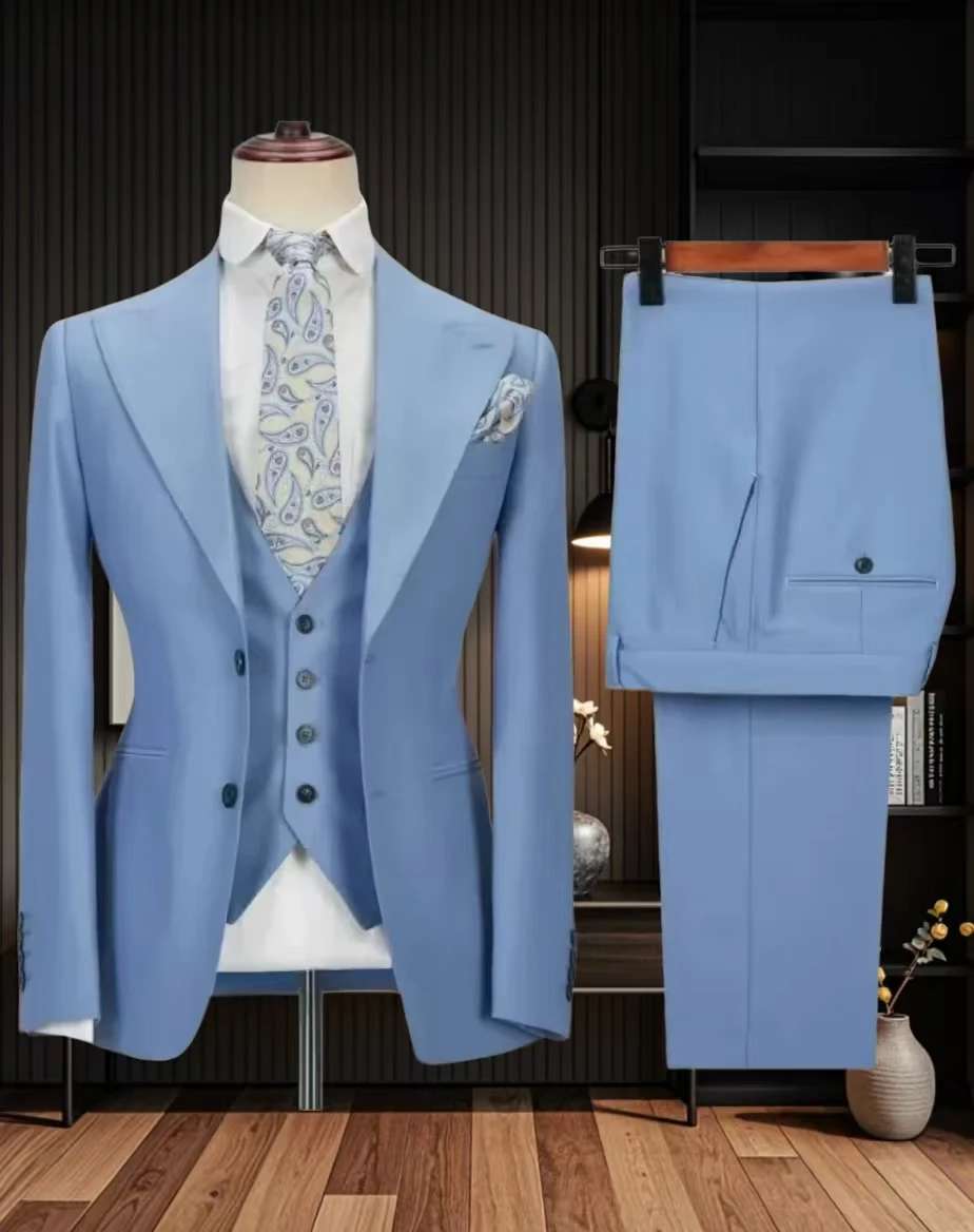 

Мужские костюмы из трех предметов сбоку, высококачественный однотонный модный мужской костюм с остроконечными лацканами, свадебное платье для жениха, выпускного вечера, высококачественный пиджак, костюм для мужчин