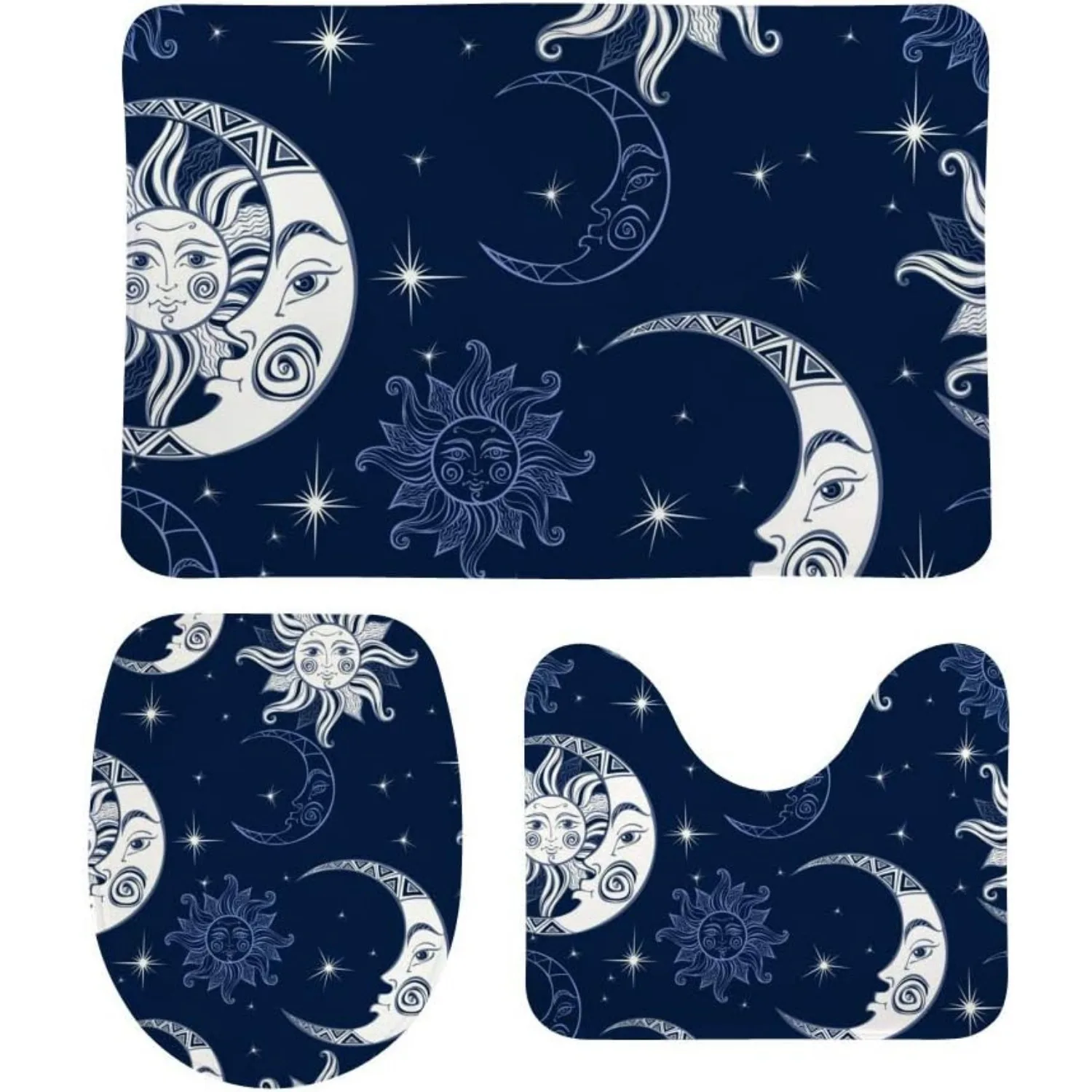 

3 шт. Набор напольных ковриков для автодома, винтажный богемный стиль, набор напольных ковриков для ванной комнаты с рисунком Солнца, Луны и Звезды, нескользящий впитывающий напольный коврик