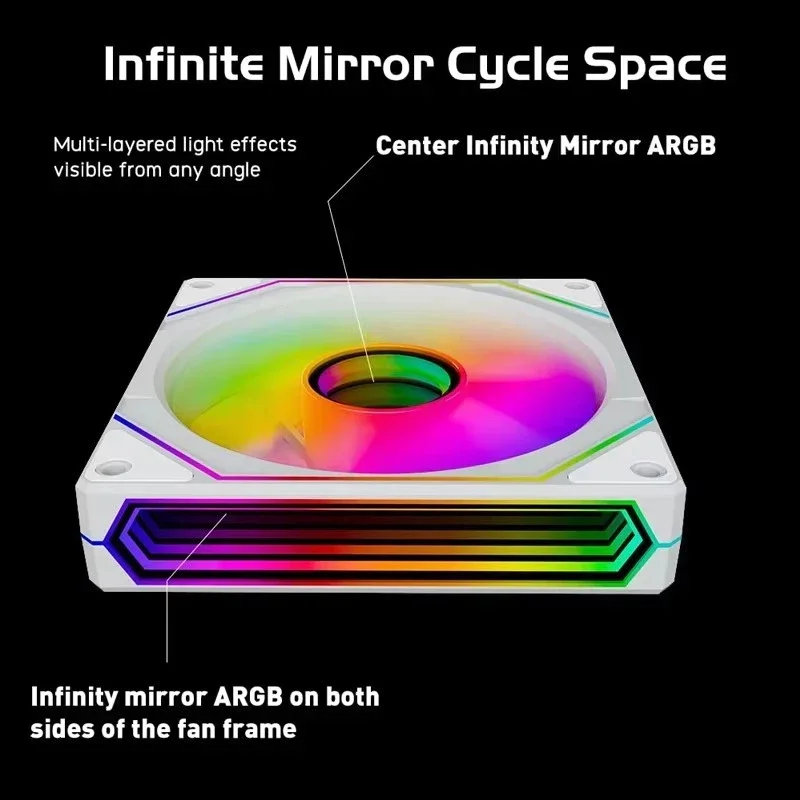 ICE Whale Prism 6PRO PC Case Fan 12cm 3-sided Infinite Mirror 5V 3PIN ARGB Motherboard Lighting Sync 4PIN PWM Silent Cooling Fan