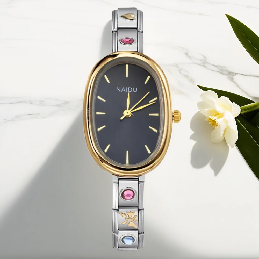 Female Ellipse Shape Quartz Watch Stainless Steel Strap Width 9mm 2025 New Fashion Hand Watch Women Advanced Perfection Gifts